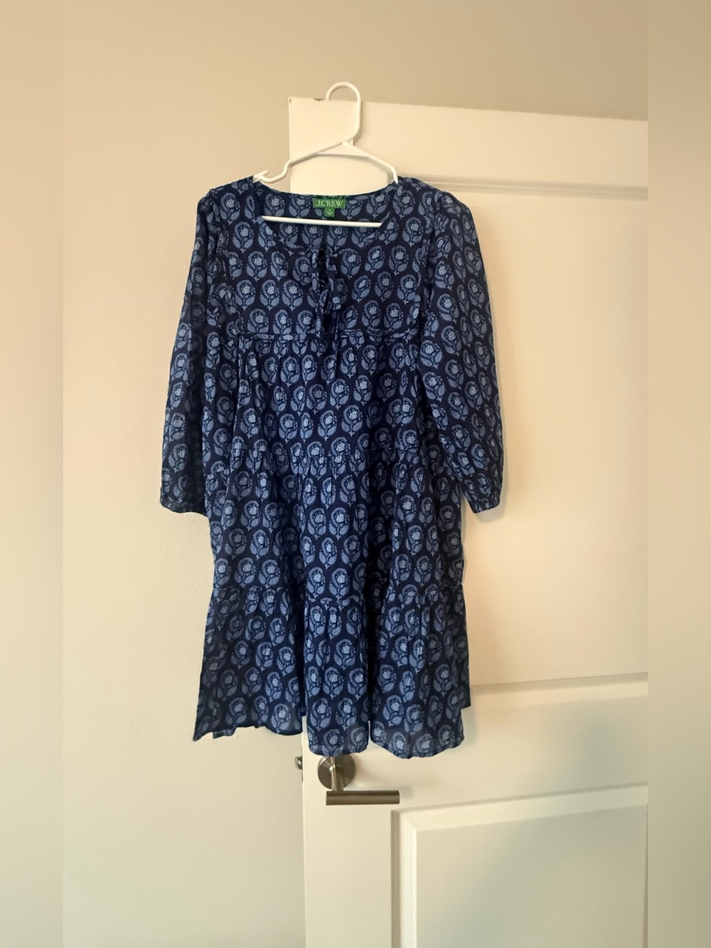 J.Crew Cotton Voile Cover-Up Mini Dress in Navy Bouquet Block Print Size M ❤️ - Picture 2 of 9